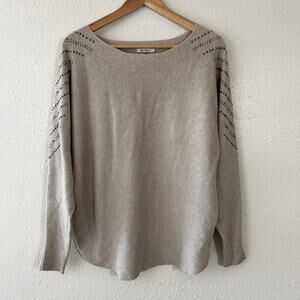 Vita Milano Womens Beige Studded Knit Pullover Sweater Boat Neck M Viscose Blend